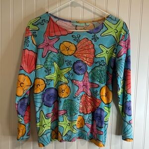 Anthony Resort women Vibrant Sea Life Print Long Sleeve Top. Cruise beach .